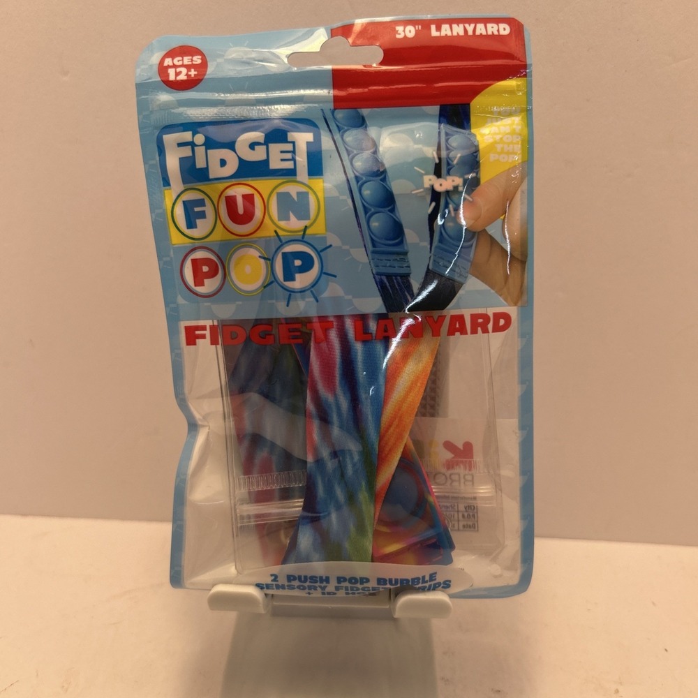 Fidget Lanyard 2 Push Pop Bubble Sensory Fidget Strips+id Holder 30 Inch
